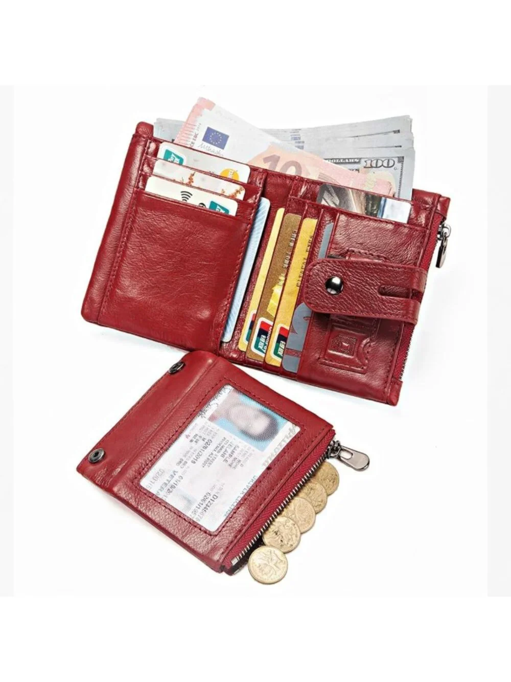 Genuine Leather Anti-Theft Wallet for Men with RFID, Chain, ID Window & Coin